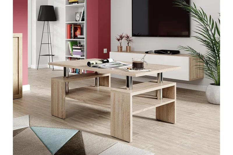 Cubeia Soffbord 110 cm med Förvaring Hyllor - Ekfärg/Krom - Möbler - Bord & matgrupper - Soffbord