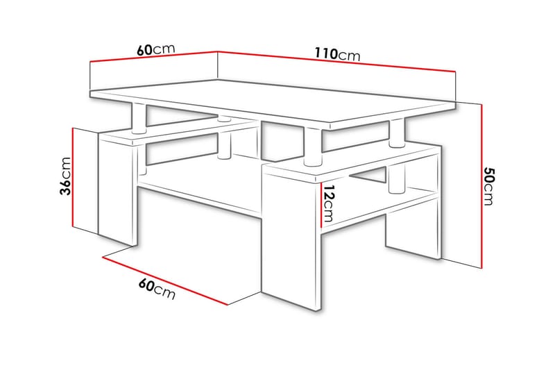 Cubeia Soffbord 110 cm med Förvaring Hyllor - Vit/Krom - Soffbord