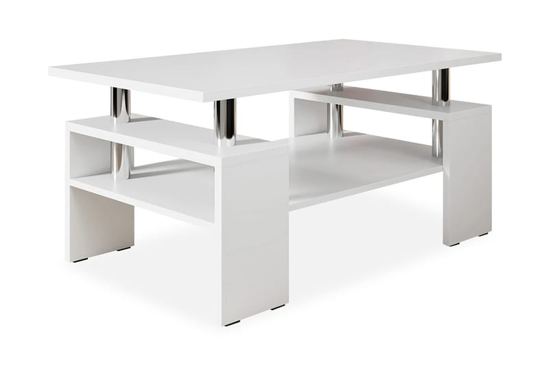 Cubeia Soffbord 110 cm med Förvaring Hyllor - Vit/Krom - Soffbord