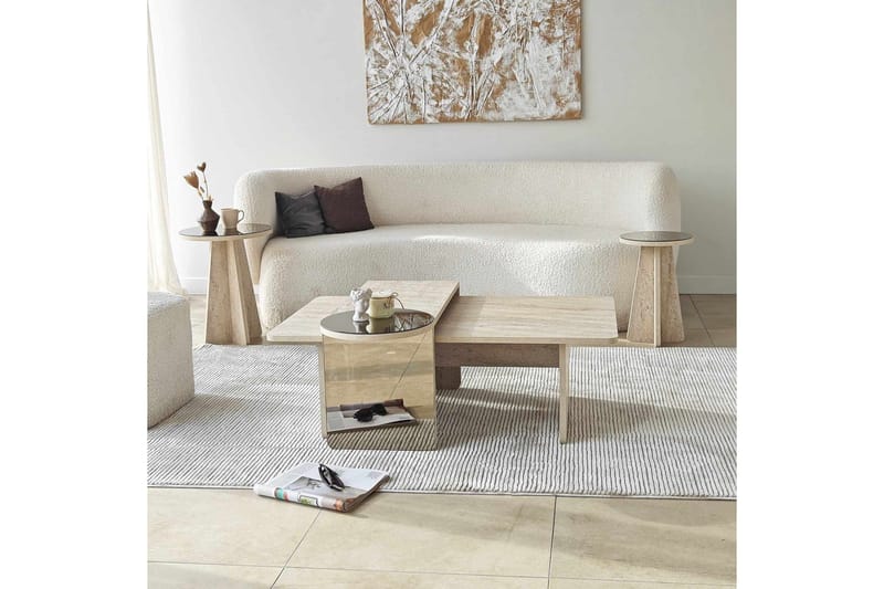 Dasina 105 cm Rektangulärt Soffbord i Trä med Förskjutna Skivor - Beige - Möbler - Bord & matgrupper - Soffbord