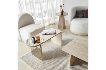 Dasina 105 cm Rektangulärt Soffbord i Trä med Förskjutna Skivor - Beige - Möbler - Bord & matgrupper - Soffbord