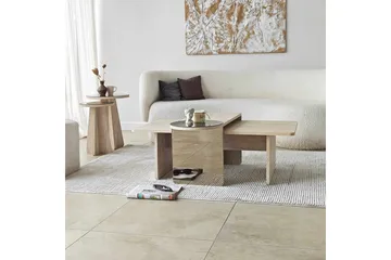 Dasina 105 cm Rektangulärt Soffbord i Trä med Förskjutna Skivor - Beige - Möbler - Bord & matgrupper - Soffbord