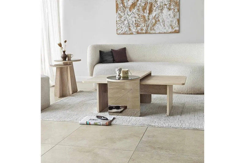 Dasina 105 cm Rektangulärt Soffbord i Trä med Förskjutna Skivor - Beige - Möbler - Bord & matgrupper - Soffbord