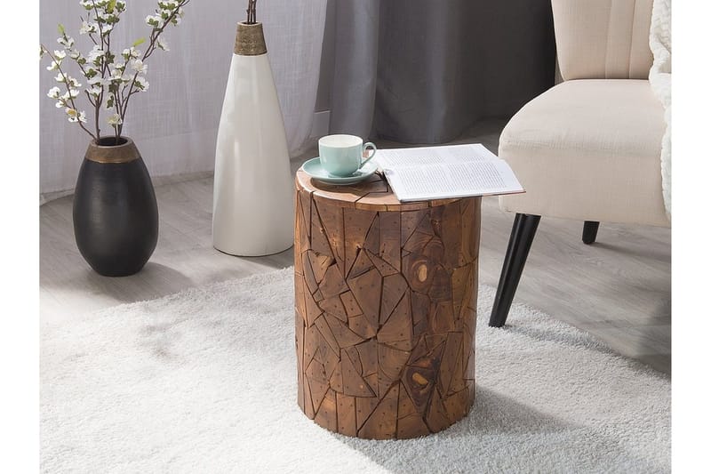 Dawson Runt Soffbord 30 cm i Teak med Mosaikmönster, Brun