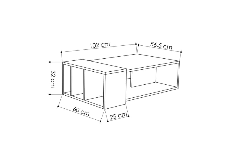 Decorta Soffbord 102 cm med Förvaring Hylla - Ekfärg/Mörkgrå - Soffbord