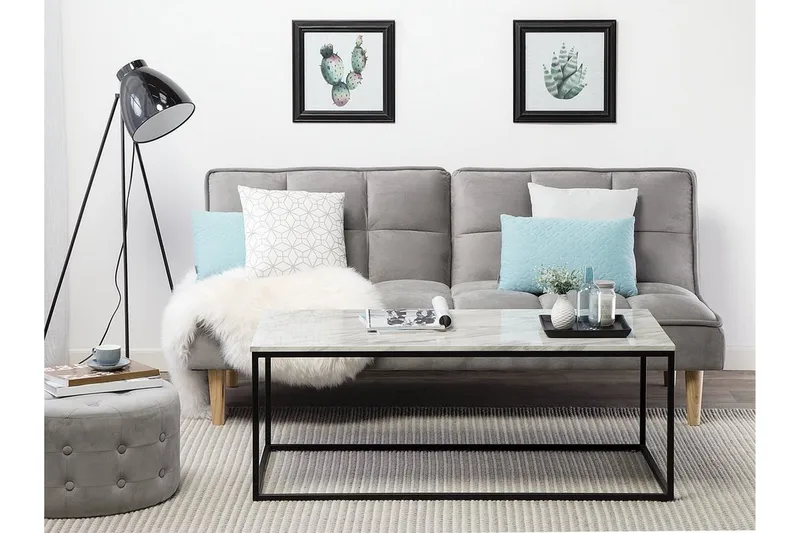 Delano 100 cm Rektangulärt Soffbord i Marmor med Metallunderrede, Vit