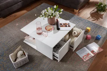 Delgadillo Kvadratiskt Soffbord 70 cm med Lådor och Hjul i Målat Trä - Vit - Möbler - Bord & matgrupper - Soffbord - Soffbord med hjul