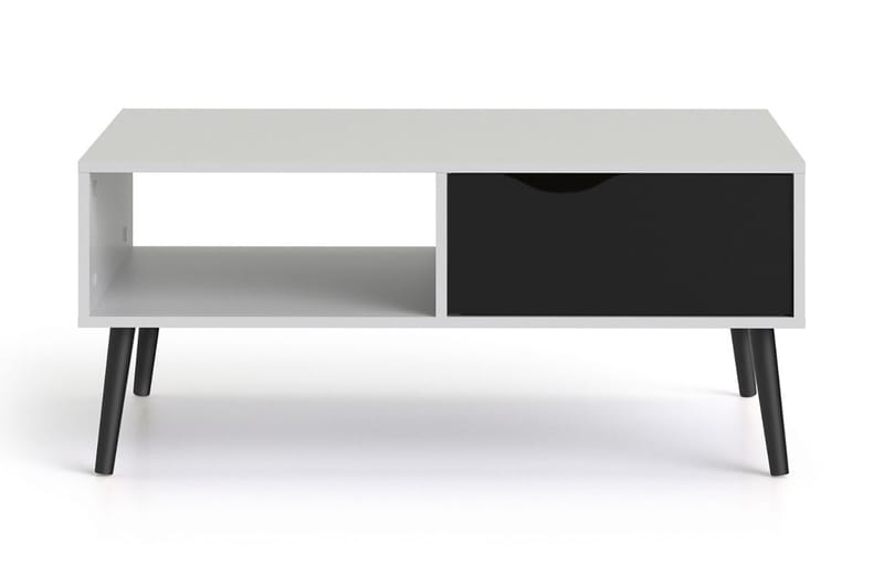 Delta Soffbord 99 cm med Förvaring Låda + Hylla - Vit/Svart - Soffbord - Klaffbord & Hopfällbart bord - Spegelbord - Soffbord med förvaring - Soffbord med hjul - Höj och sänkbart soffbord