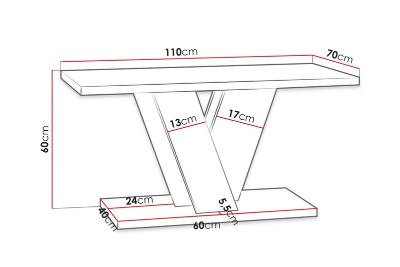 Denogal 70 cm Rektangulärt Soffbord i Trä - Högglansvit - Möbler - Bord & matgrupper - Soffbord