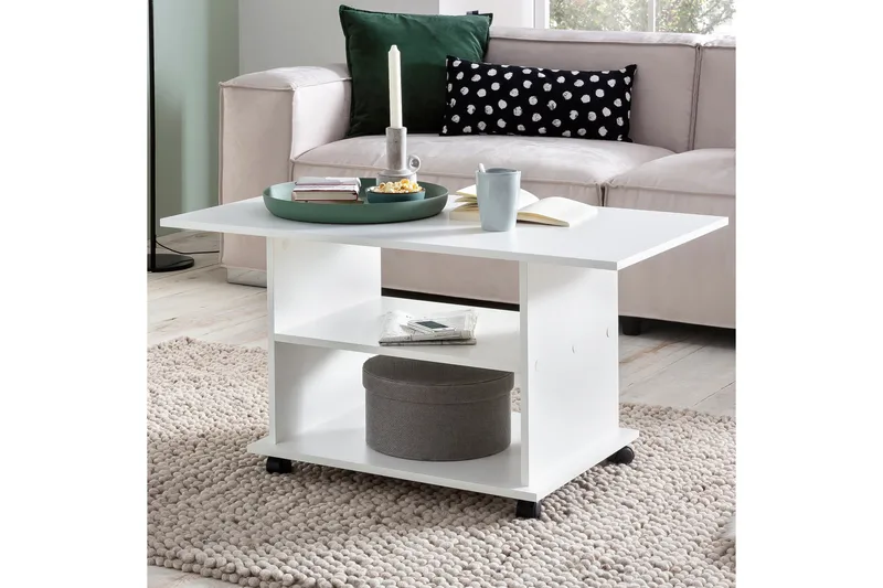 Dewand Soffbord 95 cm - Vit - Möbler - Bord & matgrupper - Soffbord - Soffbord med hjul