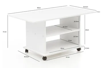 Dewand Soffbord 95 cm - Vit - Möbler - Bord & matgrupper - Soffbord - Soffbord med hjul