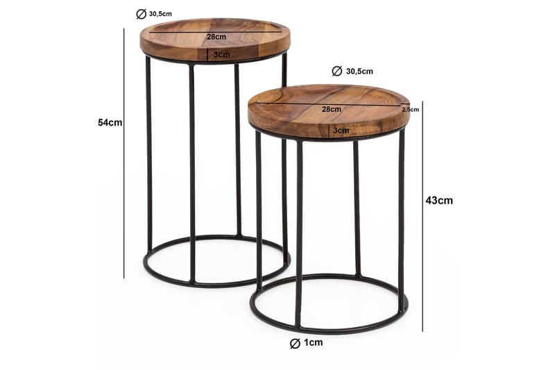 Dewester Satsbord 31 cm 2 Bord - Massivt Trä/Svart - Satsbord - Soffbord