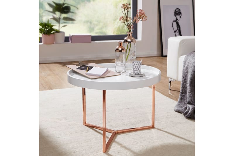 Dhir Soffbord 59 cm Runt - Vit/Mässing - Möbler - Bord & matgrupper - Soffbord