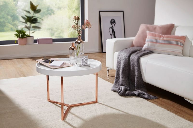 Dhir Soffbord 59 cm Runt, Vit/Mässing