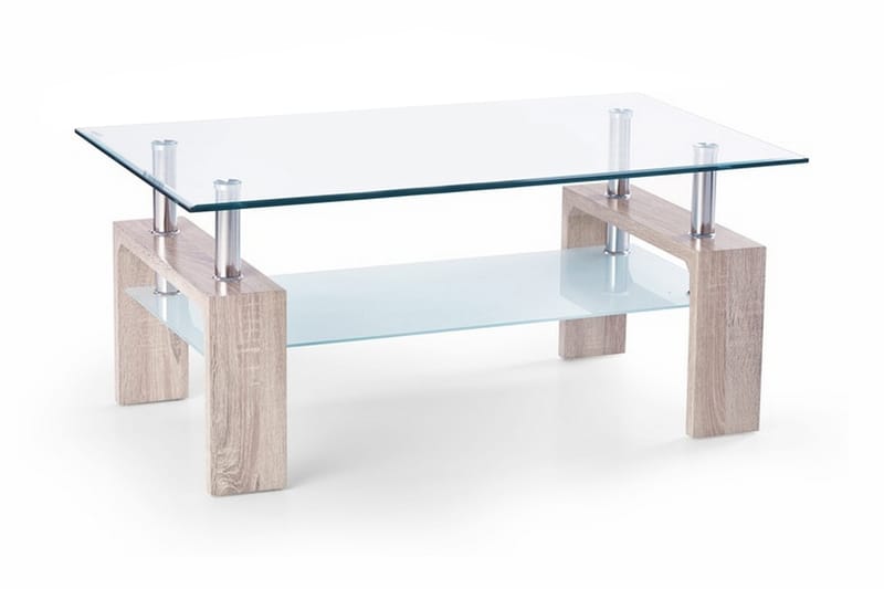 Diana Soffbord 100 cm med Förvaring Hylla - Glas/Ekfärg - Soffbord
