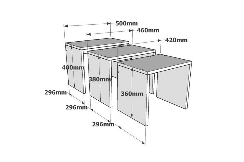 Doren Satsbord 3-pack 50 cm - Valnöt|Vit|Grå - Möbler - Bord & matgrupper - Soffbord