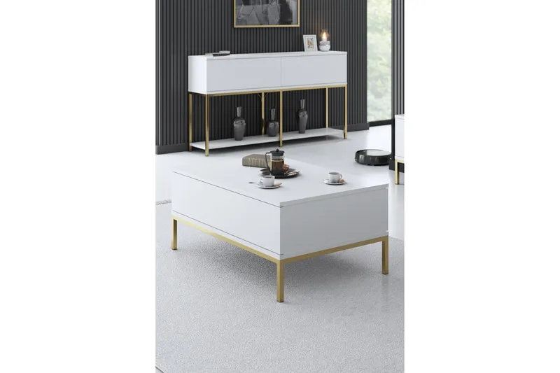 Dorlord Soffbord 90 cm, Vit/Guld