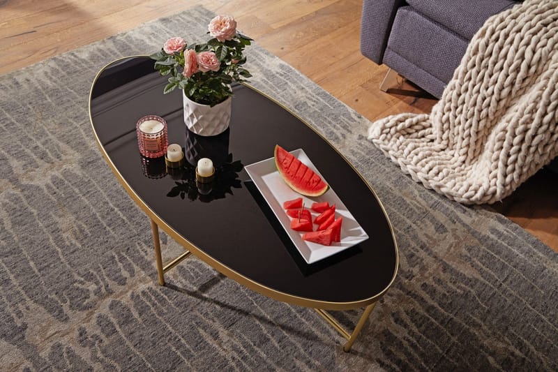 Dredyn Soffbord 110 cm Ovalt - Glas/Svart/Guld - Möbler - Bord & matgrupper - Soffbord
