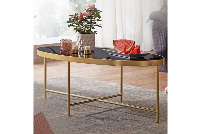 Dredyn Soffbord 110 cm Ovalt - Glas/Svart/Guld - Möbler - Bord & matgrupper - Soffbord
