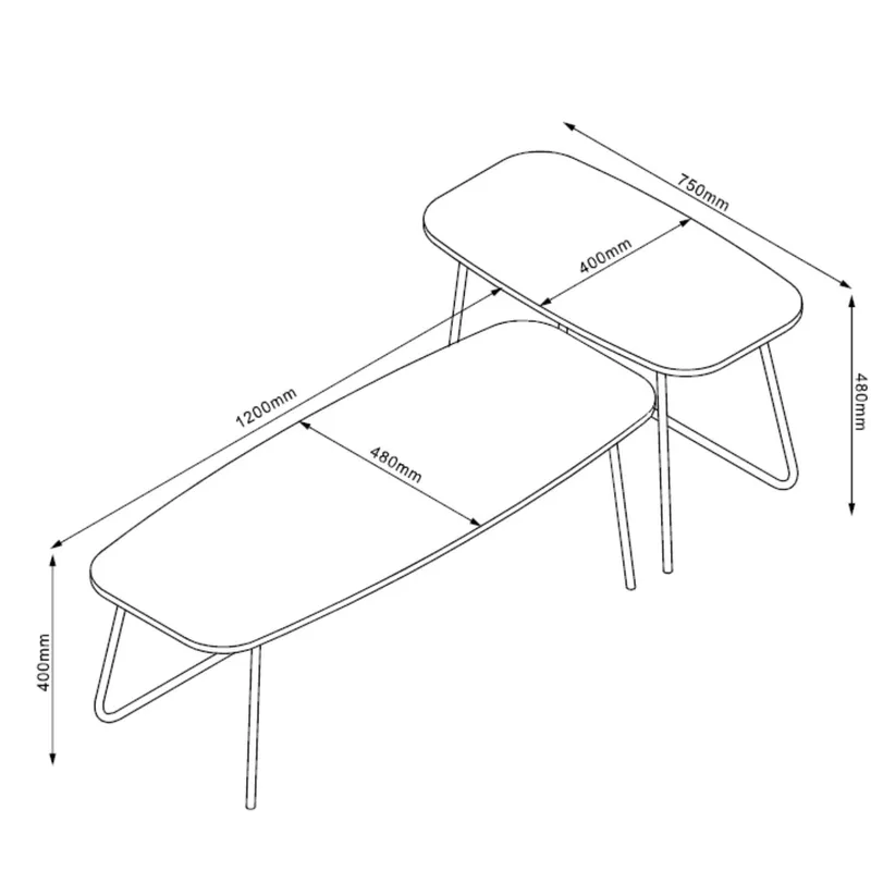Soffbord Duo 2 st 120x48x40 cm 75x40xh48 cm - ask/svart - Möbler - Bord & matgrupper - Soffbord