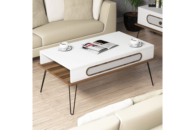 Ekolane Soffbord 105 cm med Förvaring Hylla - Vit/Natur - Möbler - Bord & matgrupper - Soffbord