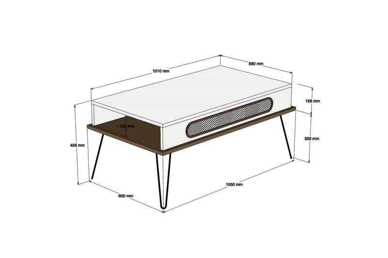 Ekolane Soffbord 105 cm med Förvaring Hylla - Vit/Natur - Soffbord