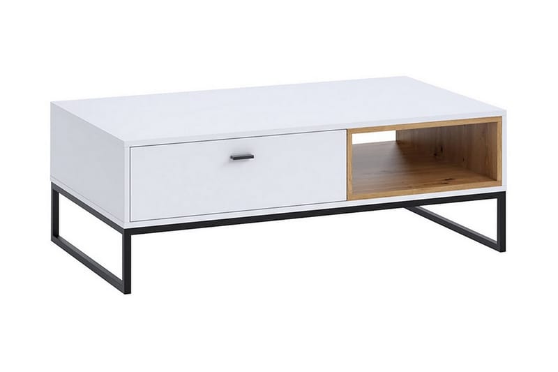 Ekomi Soffbord 120 cm med Förvaring Låda + Hylla - Vit/Natur/Svart - Soffbord