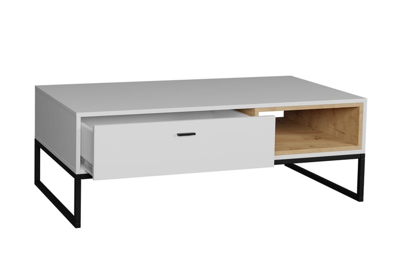 Ekomi Soffbord 120 cm med Förvaring Låda + Hylla - Vit/Natur/Svart - Soffbord