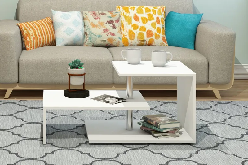 Elegancia Soffbord 100 cm med Förvaring Hylla - Vit - Möbler - Bord & matgrupper - Soffbord