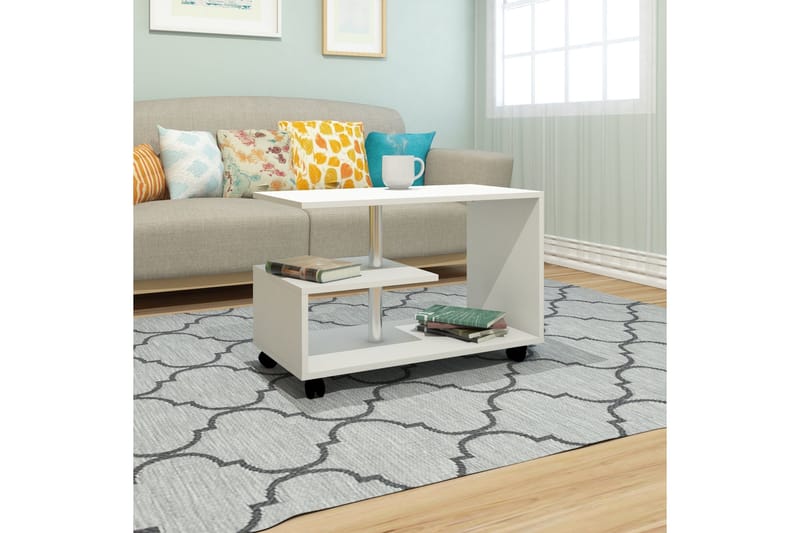 Elegancia Soffbord 80 cm med Förvaring Hylla på Hjul - Vit - Möbler - Bord & matgrupper - Soffbord