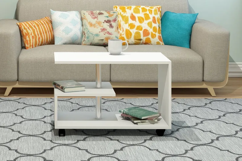 Elegancia Soffbord 80 cm med Förvaring Hylla på Hjul - Vit - Möbler - Bord & matgrupper - Soffbord