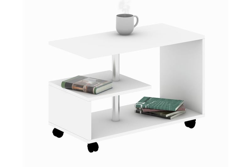 Elegancia Soffbord 80 cm med Förvaring Hylla på Hjul - Vit - Möbler - Bord & matgrupper - Soffbord