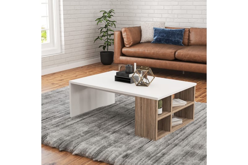 Elegancia Soffbord 90 cm med Förvaring Hyllor - Trä/Vit - Möbler - Bord & matgrupper - Soffbord