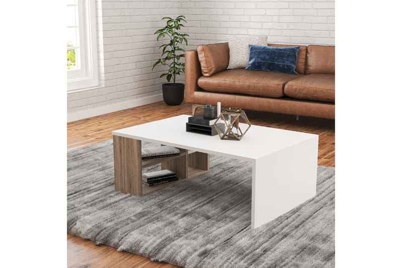 Elegancia Soffbord 90 cm med Förvaring Hyllor - Trä/Vit - Möbler - Bord & matgrupper - Soffbord