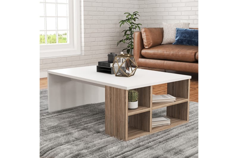 Elegancia Soffbord 90 cm med Förvaring Hyllor - Trä/Vit - Möbler - Bord & matgrupper - Soffbord
