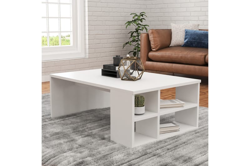 Elegancia Soffbord 90 cm med Förvaring Hyllor - Vit - Möbler - Bord & matgrupper - Soffbord
