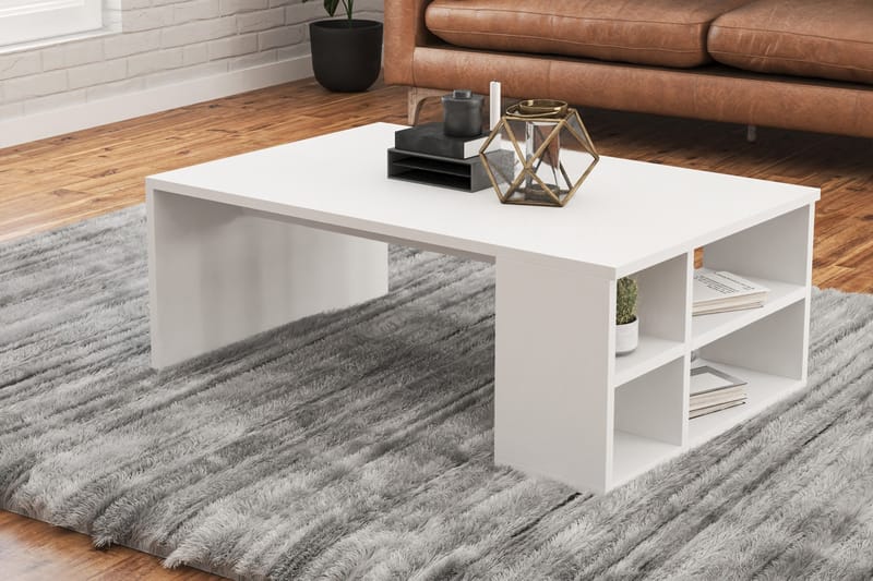 Elegancia Soffbord 90 cm med Förvaring Hyllor - Vit - Möbler - Bord & matgrupper - Soffbord