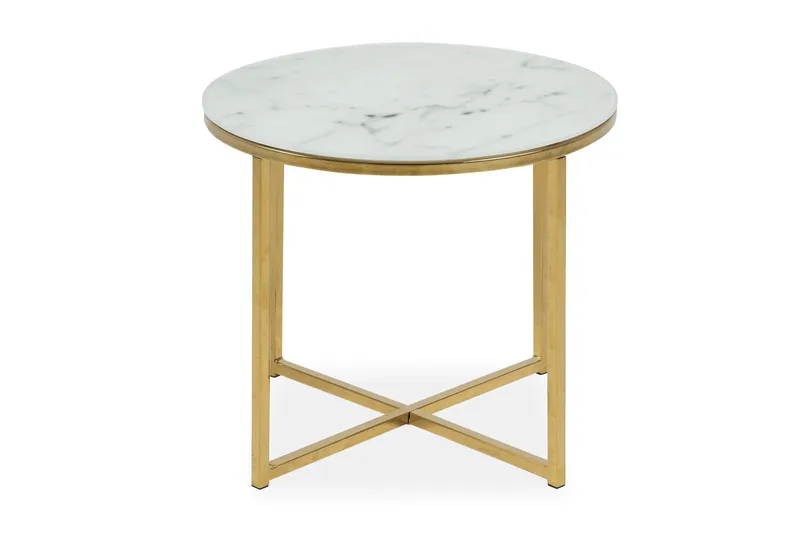Epiffer Soffbord 50 cm Runt Marmormönster, Vit/Grå/Mässing