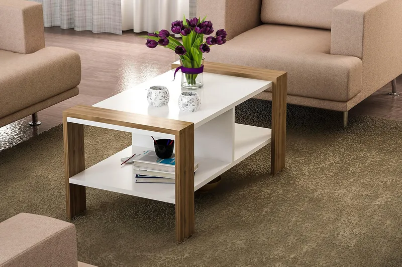 Ericanna Soffbord 90 cm med Förvaring Hylla - Vit/Valnötsbrun - Möbler - Bord & matgrupper - Soffbord