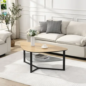 Erlona Soffbord 110 cm njurformat med eklook, glashylla och metallstomme - eklook / svart - Möbler - Bord & matgrupper - Soffbord - Soffbord med förvaring