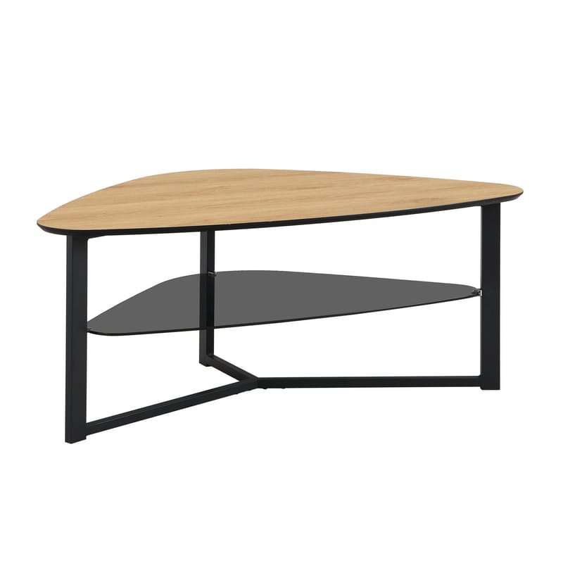 Erlona Soffbord 110 cm njurformat med eklook, glashylla och metallstomme - eklook / svart - Möbler - Bord & matgrupper - Soffbord - Soffbord med förvaring