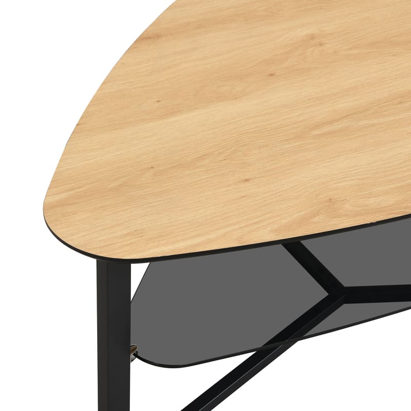 Erlona Soffbord 110 cm njurformat med eklook, glashylla och metallstomme - eklook / svart - Möbler - Bord & matgrupper - Soffbord - Soffbord med förvaring