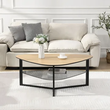Erlona Soffbord 110 cm njurformat med eklook, glashylla och metallstomme - eklook / svart - Möbler - Bord & matgrupper - Soffbord - Soffbord med förvaring