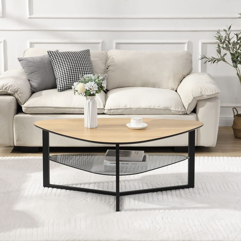 Erlona Soffbord 110 cm njurformat med eklook, glashylla och metallstomme - eklook / svart - Möbler - Bord & matgrupper - Soffbord - Soffbord med förvaring