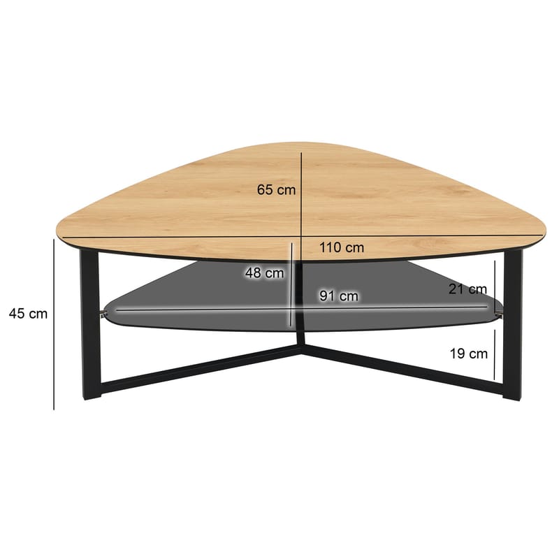 Erlona Soffbord 110 cm njurformat med eklook, glashylla och metallstomme - eklook / svart - Möbler - Bord & matgrupper - Soffbord - Soffbord med förvaring