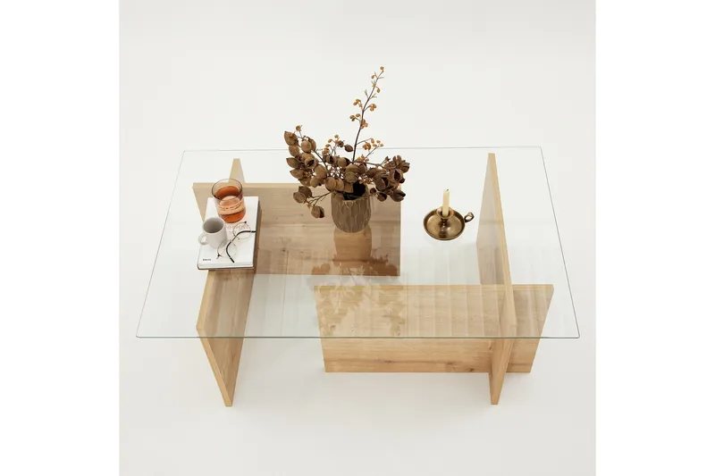 Escape 65 cm Rektangulärt Soffbord i Glas med Träunderrede - Klar - Möbler - Bord & matgrupper - Soffbord