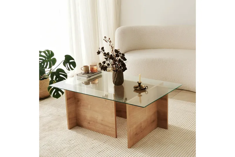 Escape 65 cm Rektangulärt Soffbord i Glas med Träunderrede - Klar - Möbler - Bord & matgrupper - Soffbord