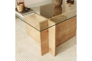 Escape 65 cm Rektangulärt Soffbord i Glas med Träunderrede - Klar - Möbler - Bord & matgrupper - Soffbord
