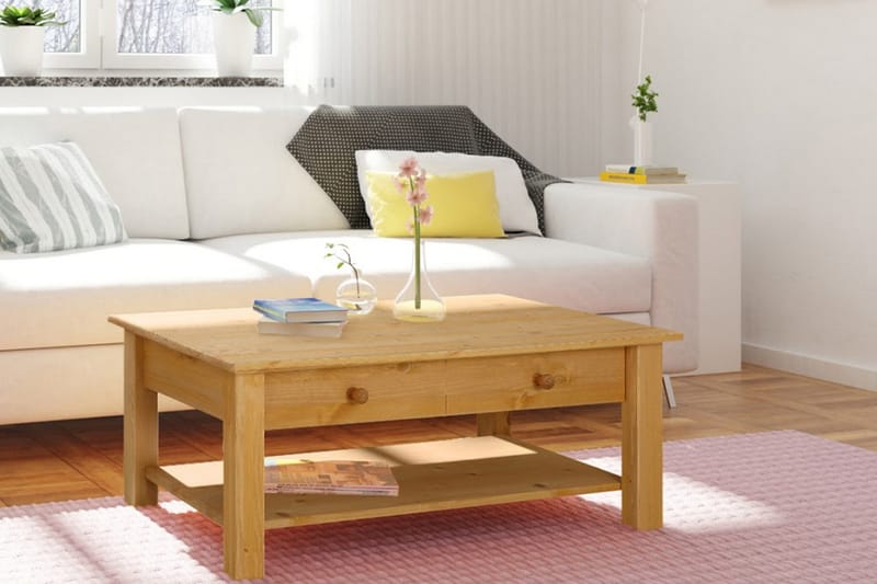 Evonne Soffbord 100 cm med Förvaring 2 Lådor + Hylla - Brun - Möbler - Bord & matgrupper - Soffbord