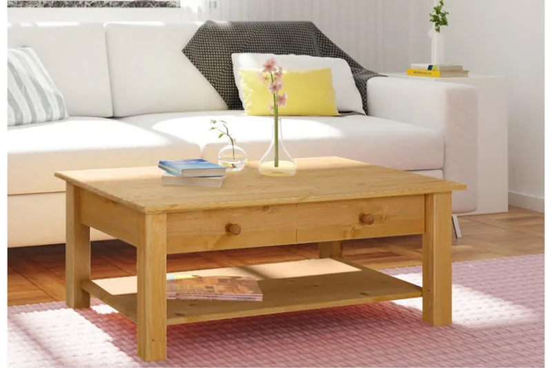 Evonne Soffbord 100 cm med Förvaring 2 Lådor + Hylla - Brun - Möbler - Bord & matgrupper - Soffbord